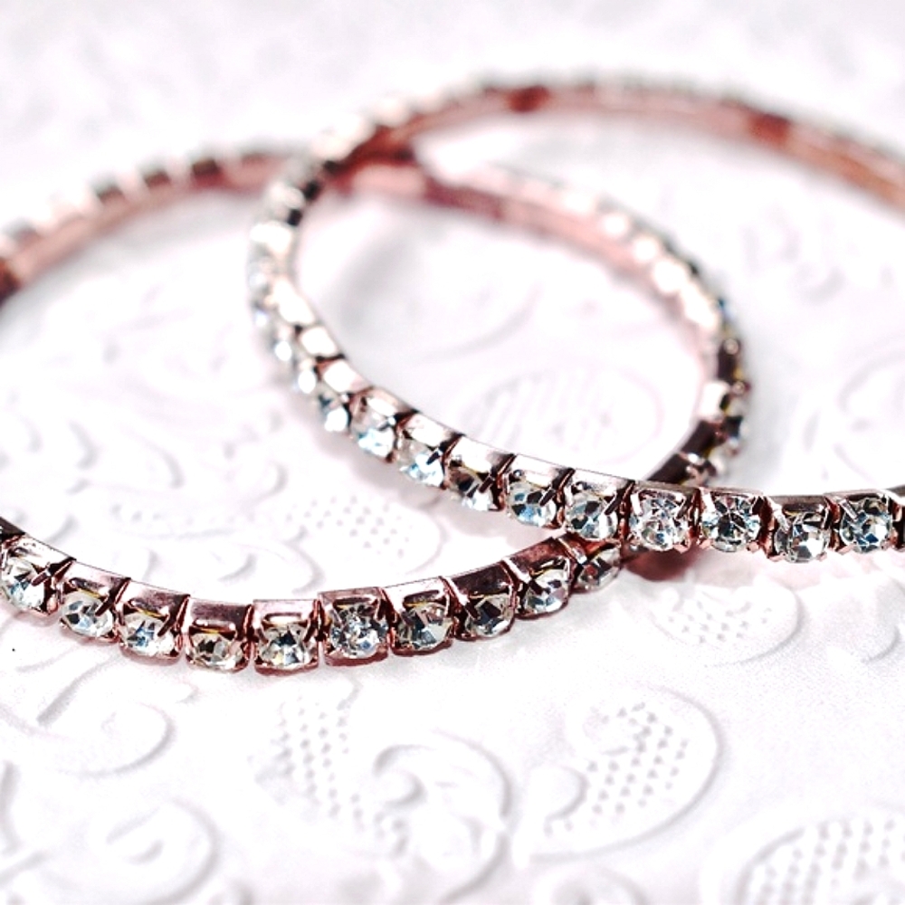 💞💗 Vintage Rose Gold Metal Stretch Rhinestone Bracelet Set